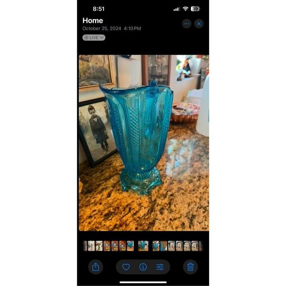 1874 antique Wildflower Blue Glass Pitcher rare collectible glassware - Picture 2 of 4